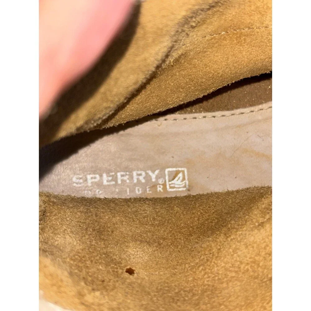 SPERRY Gold Sheen Suede Tiered Studded Fringe Ankle Lace Up Moccasins Shoes 8.5 - Picture 8 of 8